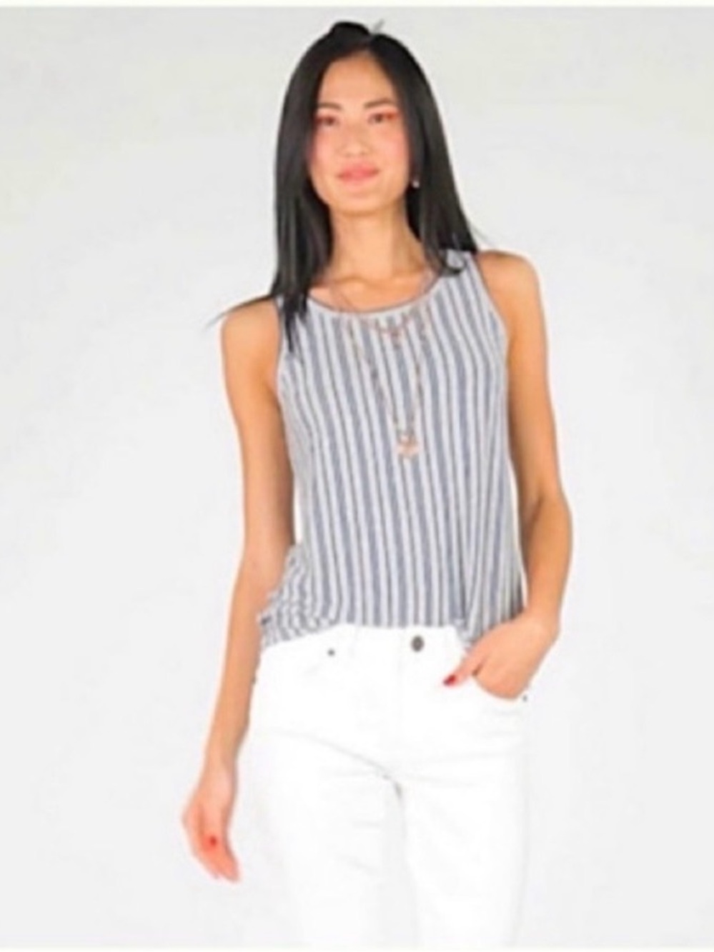 CAbi blue gray ticker tee, size small